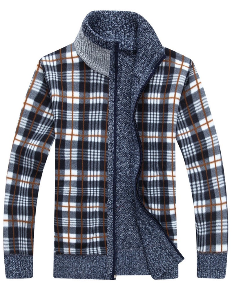 Yeokou Men's Casual Slim Full Zip Thick Knitted Cardigan Sweaters with Pockets (Medium, Blue001) - Image 3